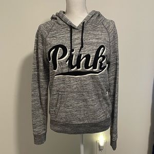 Victoria Secret PINK Gray Script Logo Hoodie Size Medium